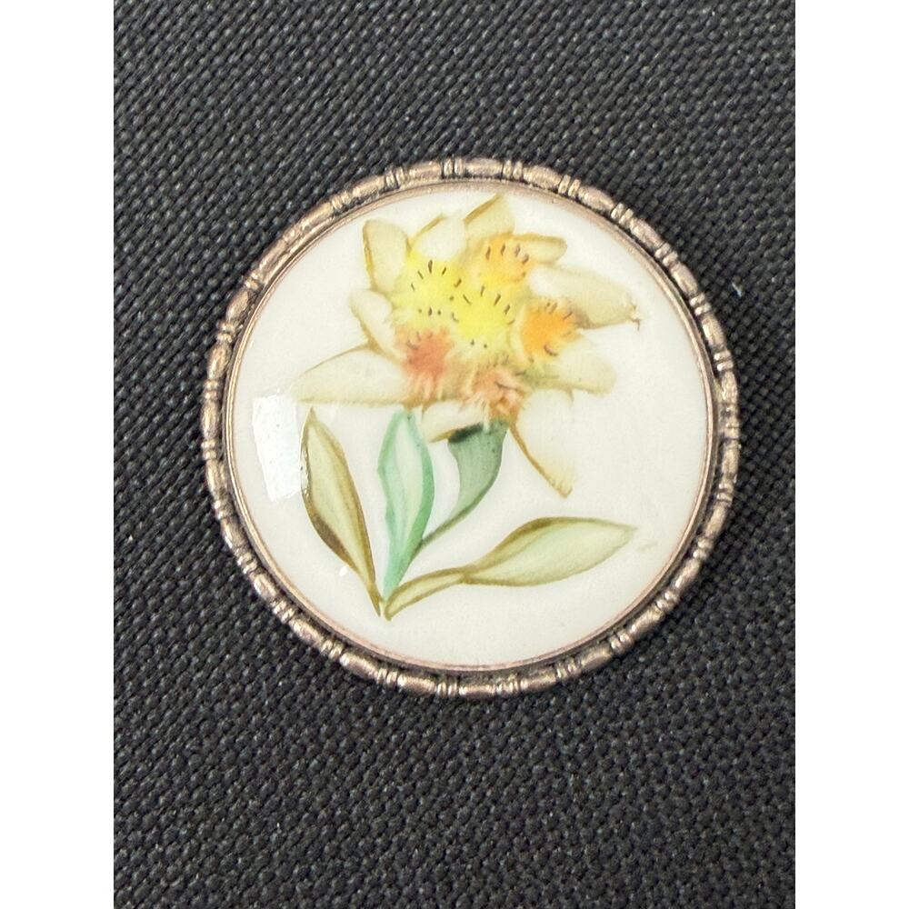 Antique Rosenthal Mondmalerei Marktredwitz Porcelain Brooch Hand Painted Lily